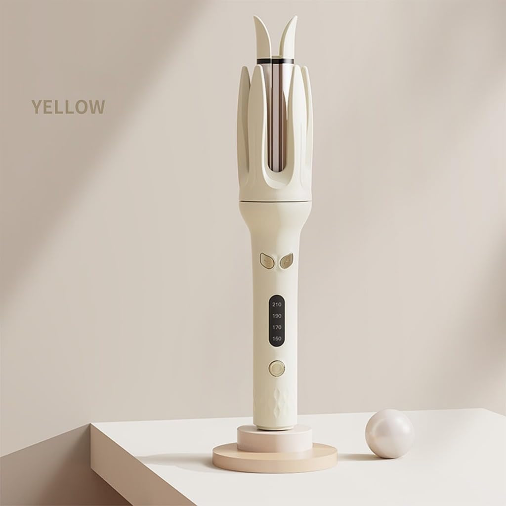 Automatic Curling Iron,Hair Curler Automatic Rotating Wand,Anti-Scald,Four Speed Temperature Adjustment,Diameter 28Mm,Anti-Tangle Rotating Curling Wand,Easy to Use Hair Curler,Yellow