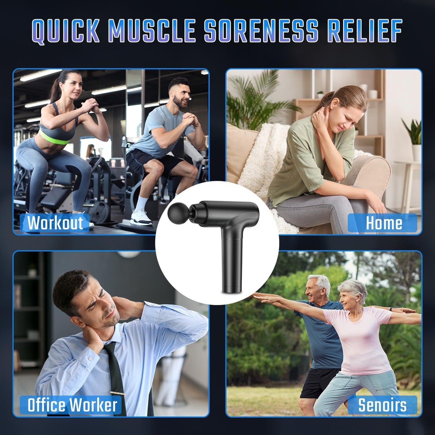 Massage Gun Deep Tissue, Muscle Massage Gun with 9 Attachment Heads 20 Speeds & Silent Brushless Motor for Pain Relief, Handheld Percussion Back Massager Gun, Fathers Day Dad Gifts(Black)