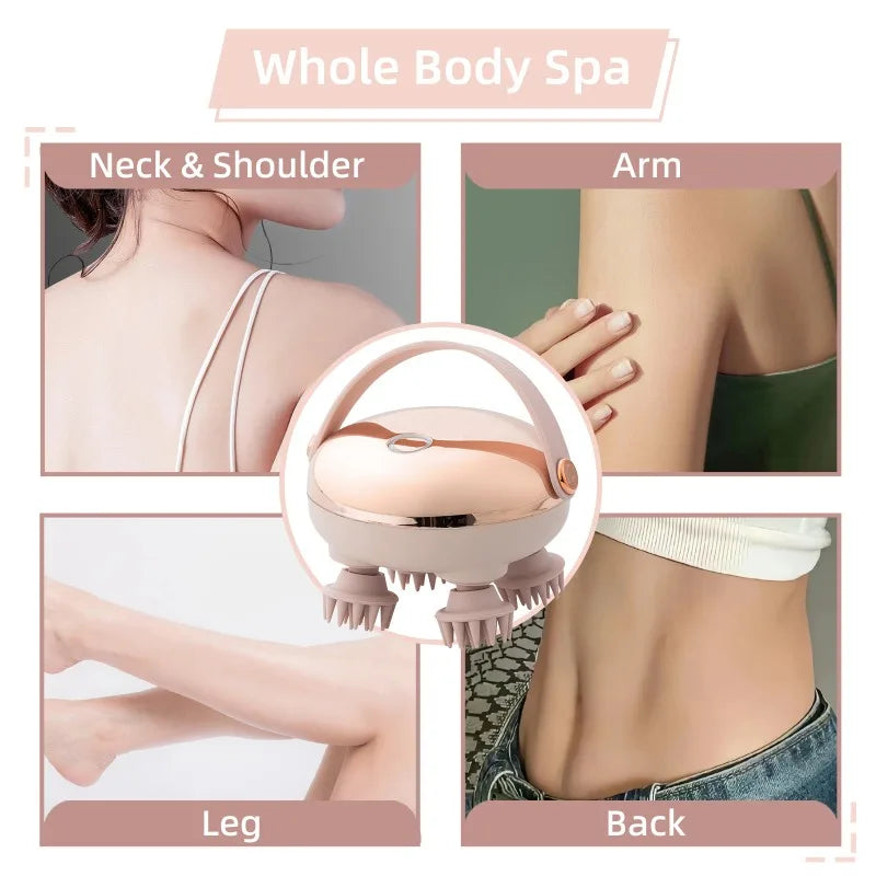 Rechargeable Waterproof Electric Scalp Massager Handheld Head Massager with 4 Massage Claws for Stress Relax Body Neck Back Pet