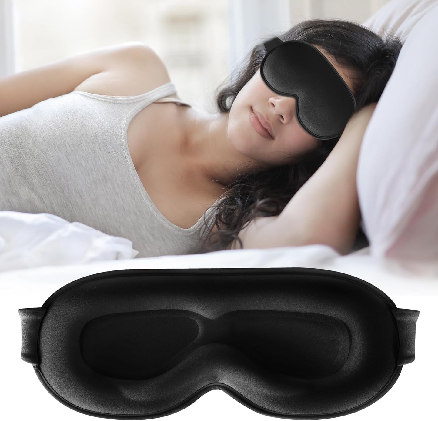 Sleep Mask,Upgraded 3D Deep Contoured Eye Mask for Sleeping,No Pressure Eye Covers 99% Block Out Light Eye Mask with Adjustable Elastic Strap for Sleeping, Yoga, Traveling (1Pc,Black)