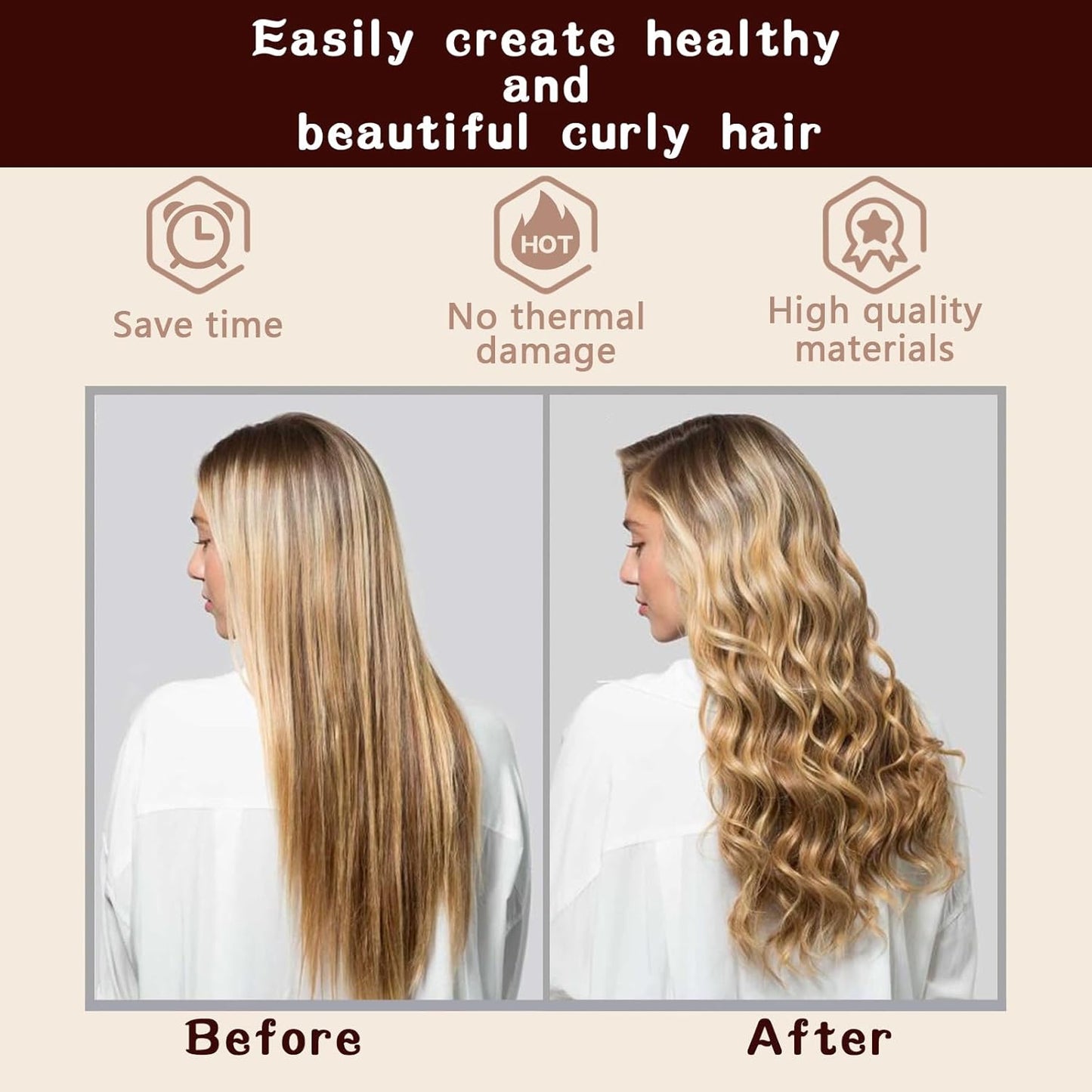 Heatless Hair Curler Velvet, Heatless Curls Overnight Hair Curlers to Sleep In, Overnight Rods Heatless Curls for Short Long Hair All Hair Types Styling Tools-4Pcs Brown