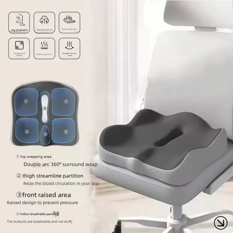 Non Slip Orthopedic Memory Foam Seat Cushion Relieves Tailbone Sciatica Back Pain Offers Comfort for Office Chair and Car Seat