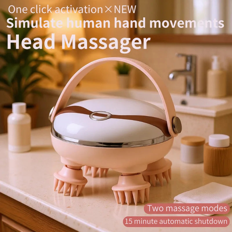 Rechargeable Waterproof Electric Scalp Massager Handheld Head Massager with 4 Massage Claws for Stress Relax Body Neck Back Pet