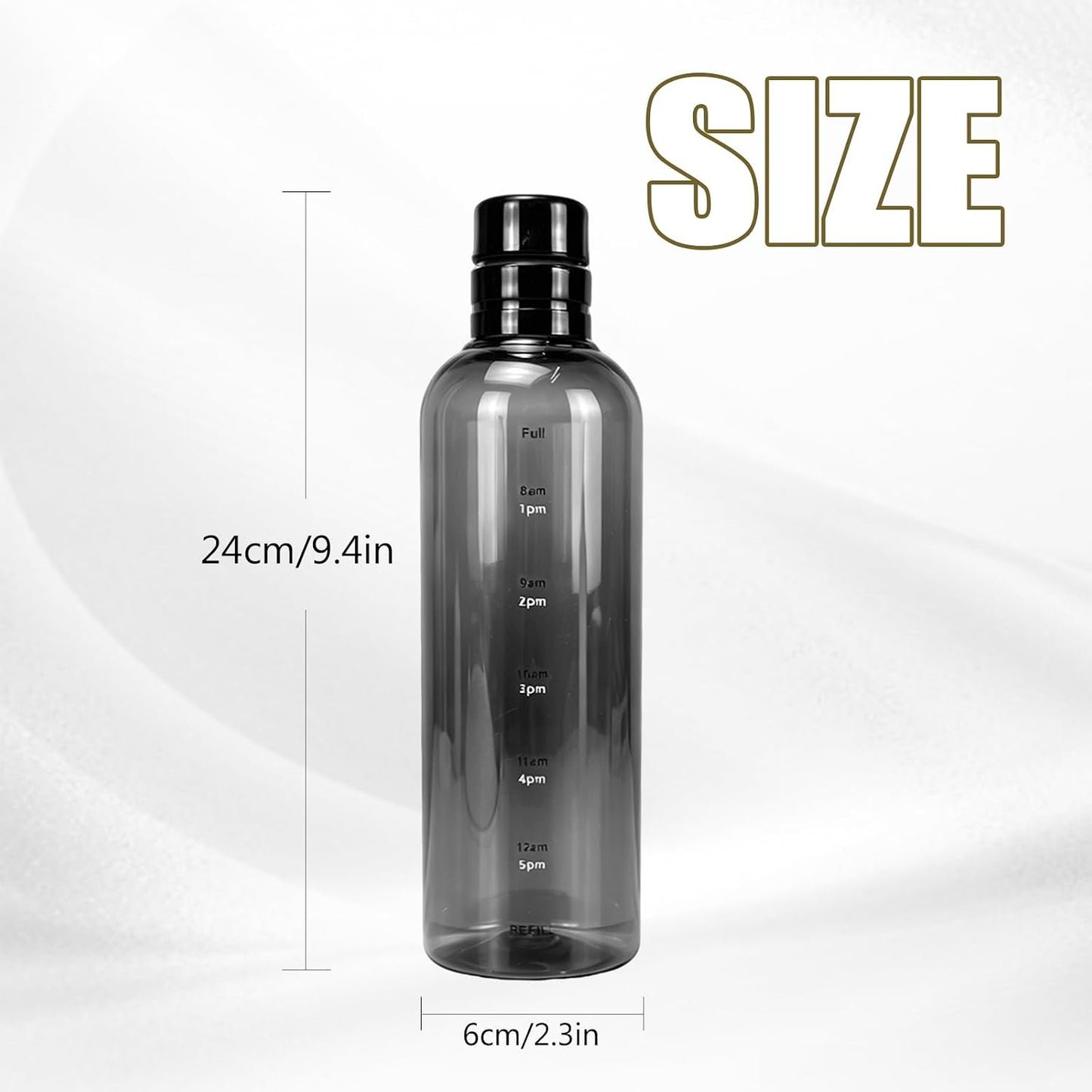 Water Bottle with Measurements, PC Clear Water Bottles with Time Scale, Portable and Practical Daily Water Intake Bottle Suitable for Indoor and Outdoor Use (Black)