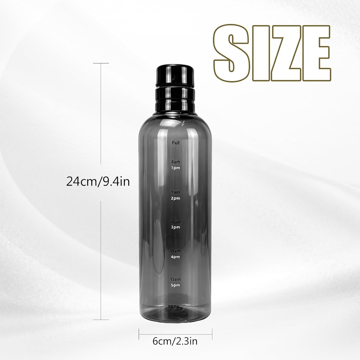 Water Bottle with Measurements, PC Clear Water Bottles with Time Scale, Portable and Practical Daily Water Intake Bottle Suitable for Indoor and Outdoor Use (Black)