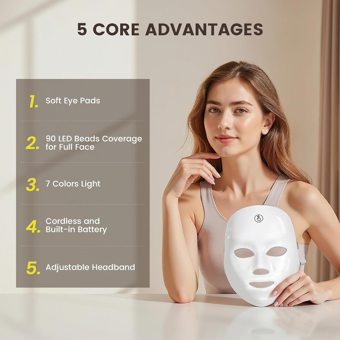 LED Face Mask Light Therapy,Led Light Therapy Mask for Face，Portable 7 Colors LED Facial Skin Care Mask for Home Use,Rechargeable
