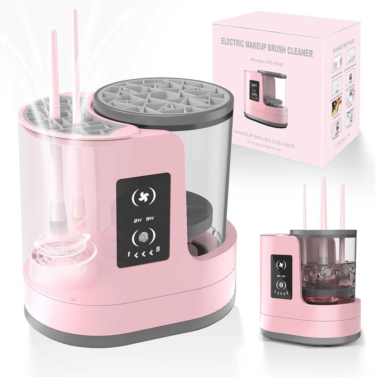 3 in 1 Electric Makeup Brush Cleaner Machine with Makeup Brush Dryer-Holder-Portable Automatic USB Cosmetic Brushes Cleaner Tool for All Size Beauty Makeup Brush Set,Eyeshadow, Blush Brush (Rose Pink)