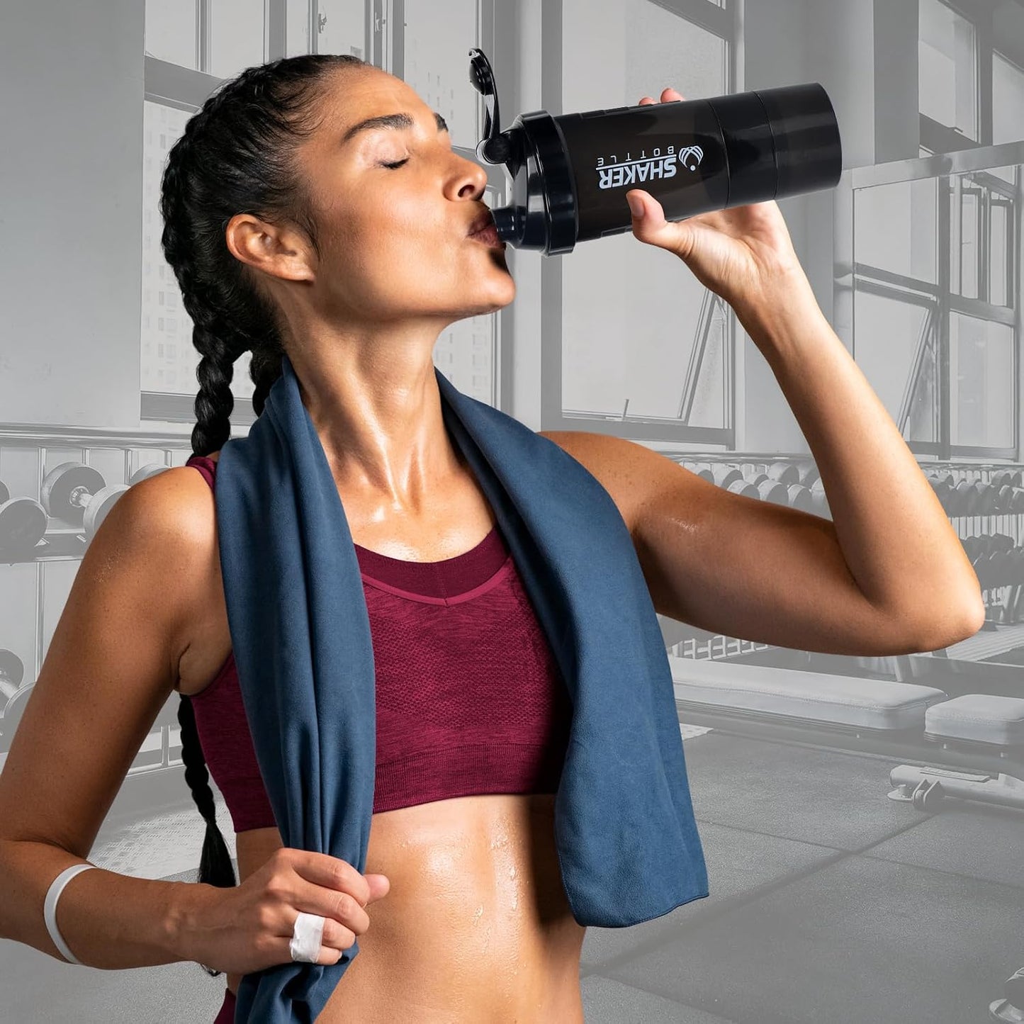 Shaker Bottle 16OZ Protein Shaker Bottles with Mix Ball Sports Water Bottle Leak Proof GYM Cup for Protein Mixes with Powder Storage & Pill Organizer, Ideal for Pre Workout,Bpa Free(Black)