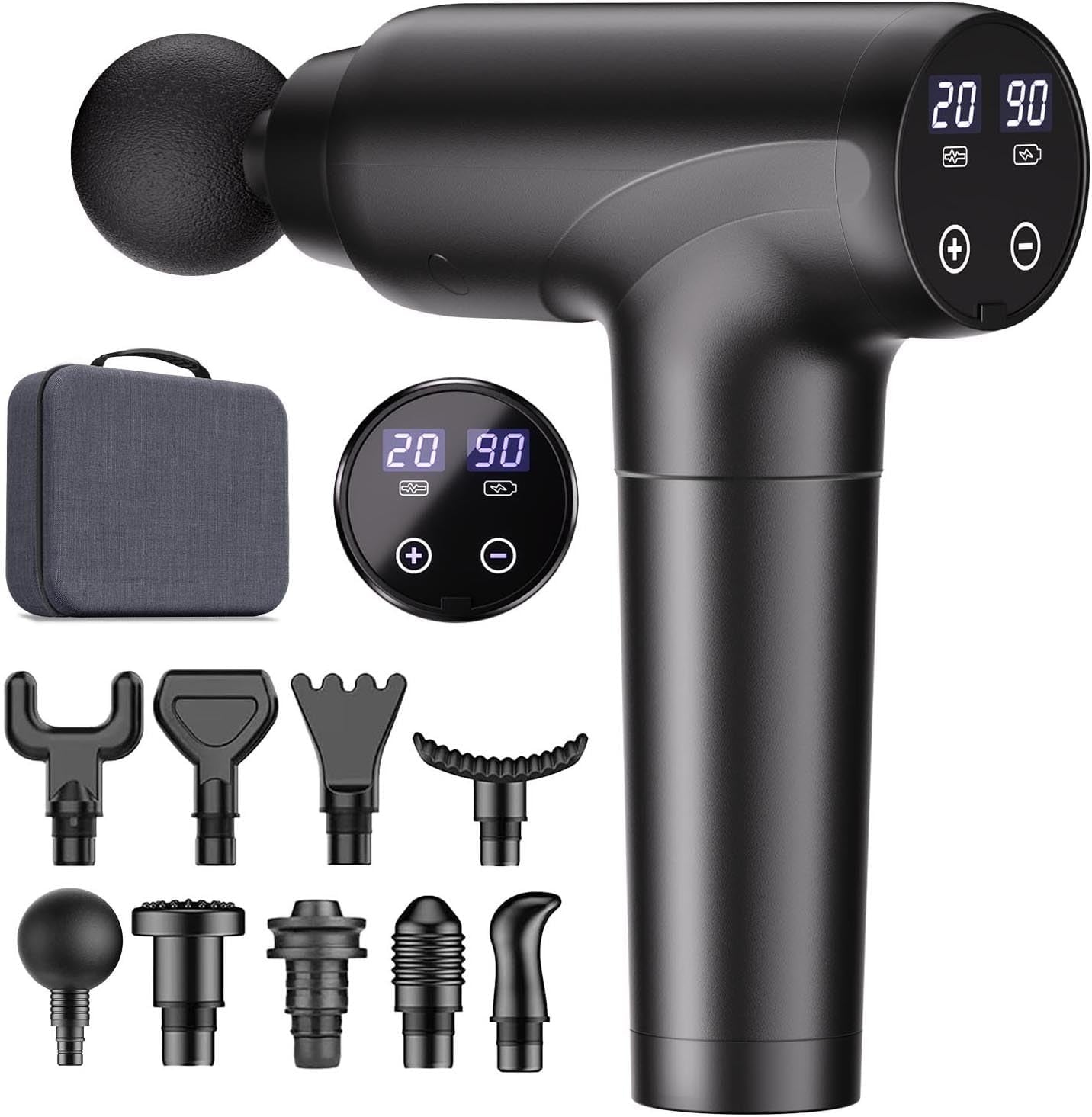 Massage Gun Deep Tissue, Muscle Massage Gun with 9 Attachment Heads 20 Speeds & Silent Brushless Motor for Pain Relief, Handheld Percussion Back Massager Gun, Fathers Day Dad Gifts(Black)