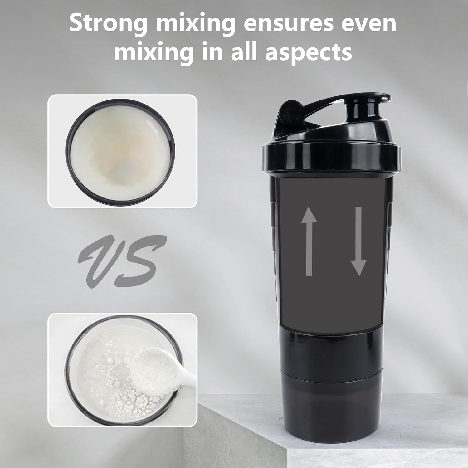 Shaker Bottle 16OZ Protein Shaker Bottles with Mix Ball Sports Water Bottle Leak Proof GYM Cup for Protein Mixes with Powder Storage & Pill Organizer, Ideal for Pre Workout,Bpa Free(Black)