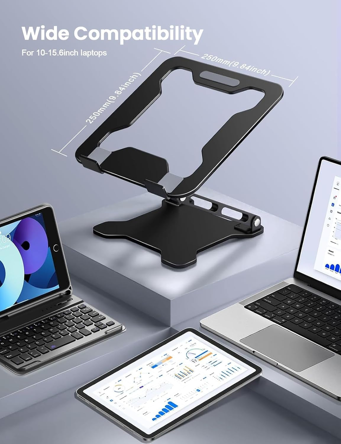 Adjustable Laptop Stand for Desk, Metal Foldable Laptop Riser Holder, Portable Ventilated Cooling Desk Book Shelf, Ergonomic Computer Notebook Stand Compatible with 10-15.6" Laptops