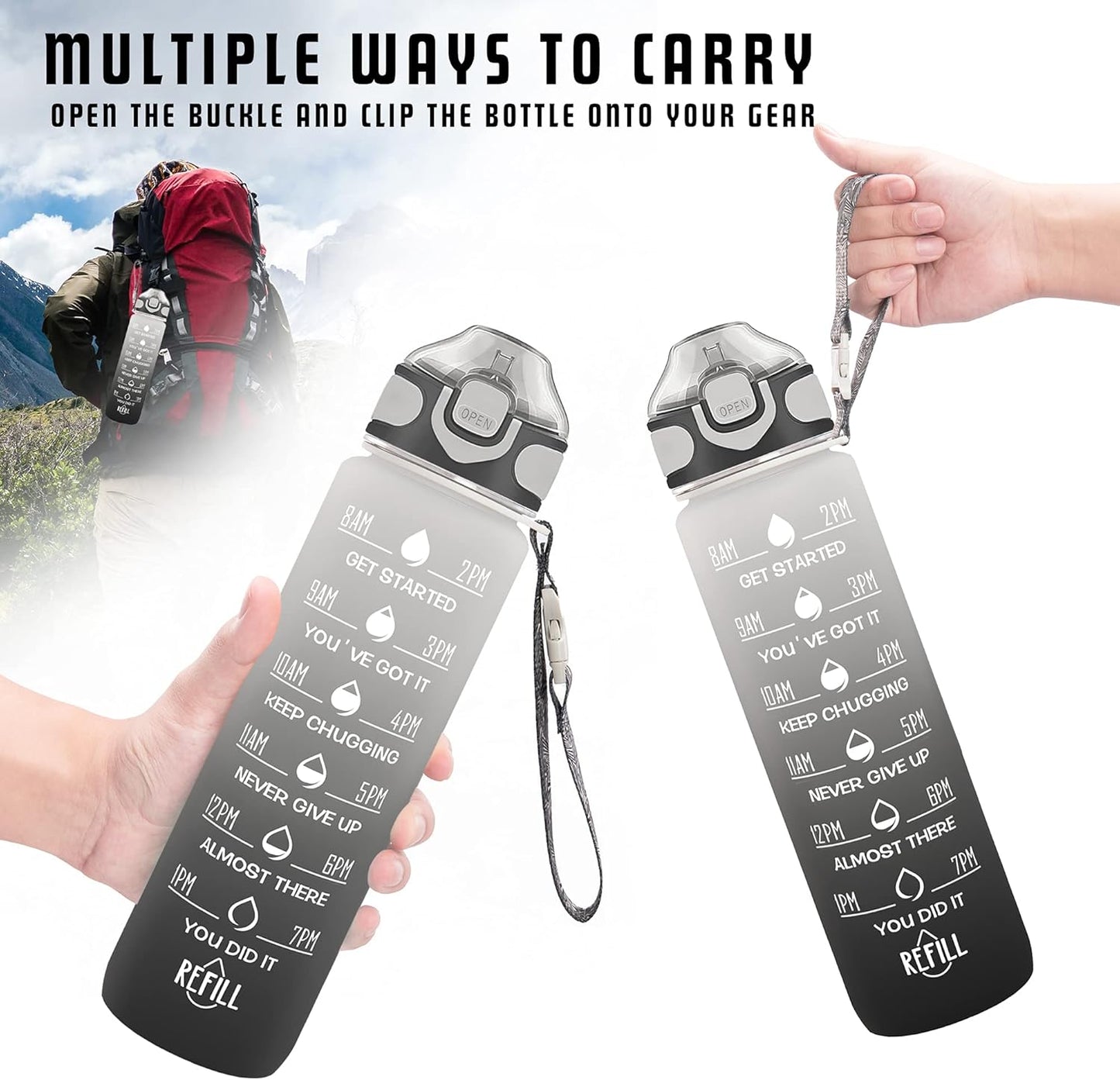 32 Oz Drinking Water Bottle with Times to Drink and Straw, Motivational with Carrying Strap, Leakproof BPA & Toxic Free, Ensure You Drink Enough Water for Fitness Gym Outdoor