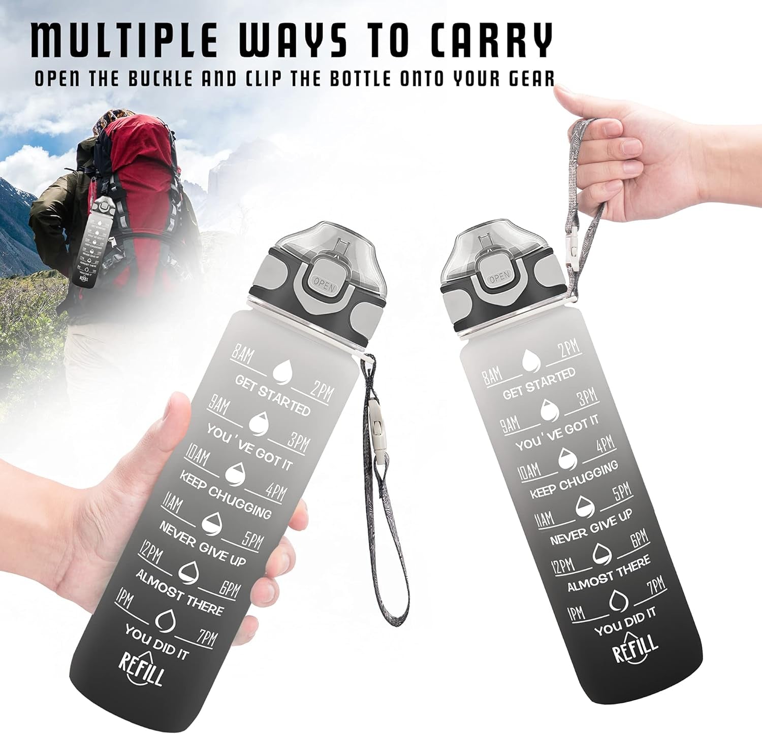 32 Oz Drinking Water Bottle with Times to Drink and Straw, Motivational with Carrying Strap, Leakproof BPA & Toxic Free, Ensure You Drink Enough Water for Fitness Gym Outdoor