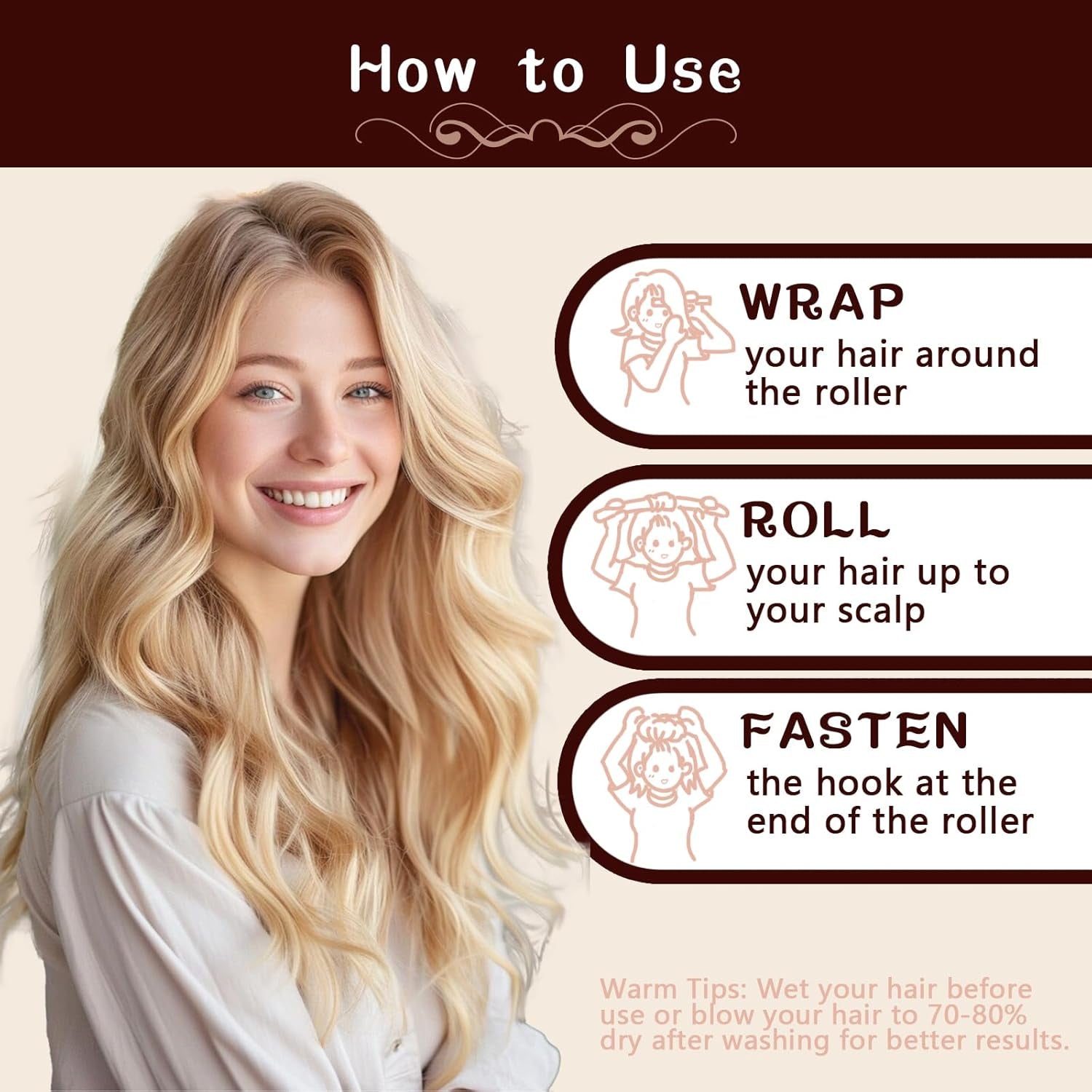 Heatless Hair Curler Velvet, Heatless Curls Overnight Hair Curlers to Sleep In, Overnight Rods Heatless Curls for Short Long Hair All Hair Types Styling Tools-4Pcs Brown