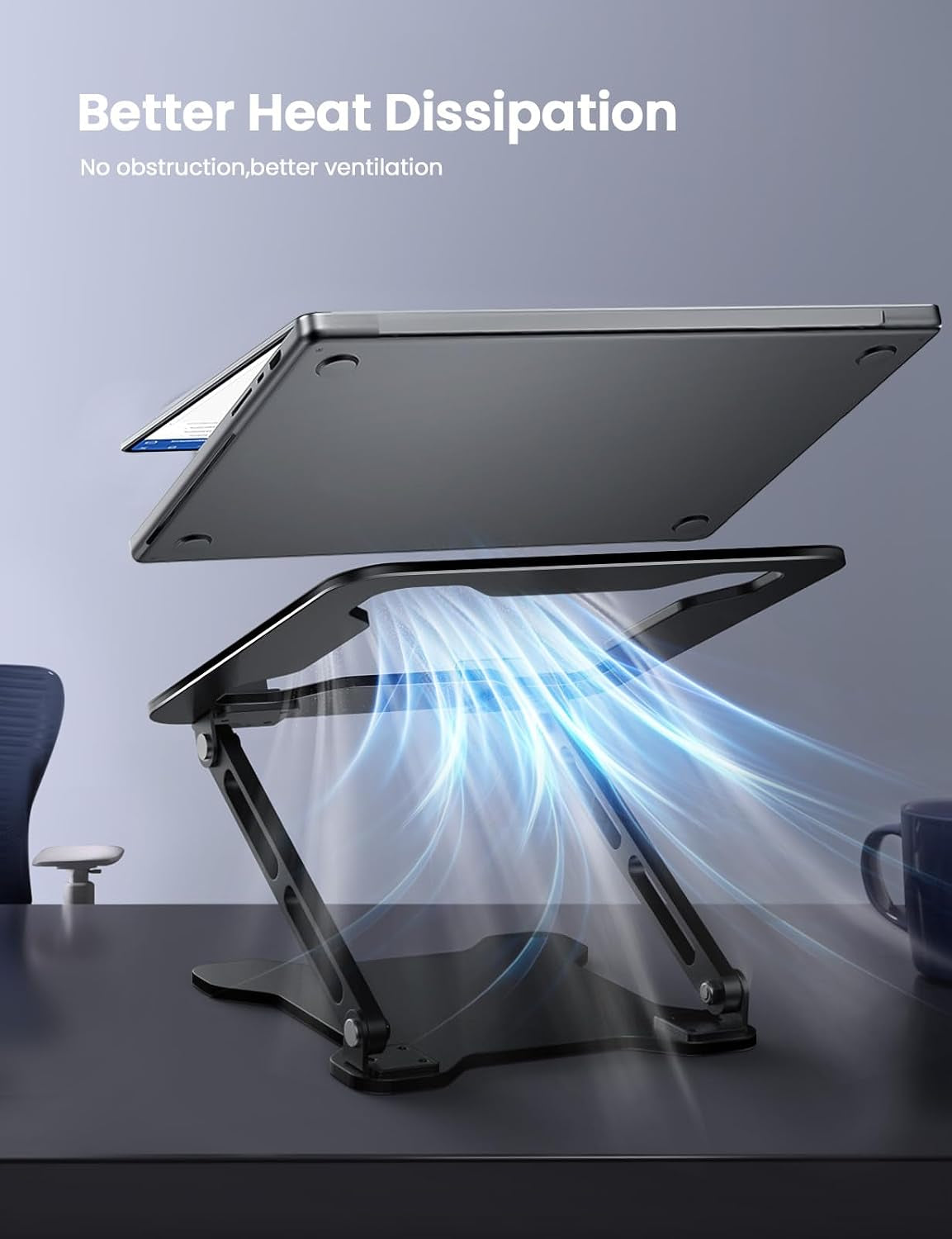 Adjustable Laptop Stand for Desk, Metal Foldable Laptop Riser Holder, Portable Ventilated Cooling Desk Book Shelf, Ergonomic Computer Notebook Stand Compatible with 10-15.6" Laptops