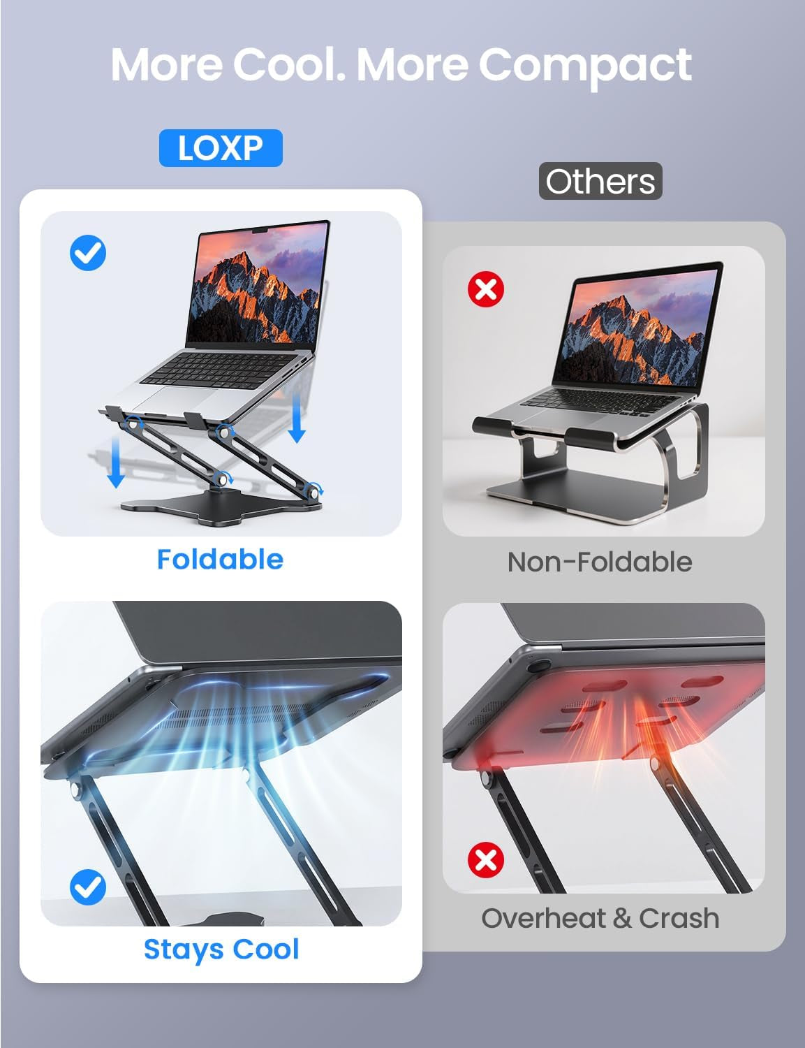Adjustable Laptop Stand for Desk, Metal Foldable Laptop Riser Holder, Portable Ventilated Cooling Desk Book Shelf, Ergonomic Computer Notebook Stand Compatible with 10-15.6" Laptops