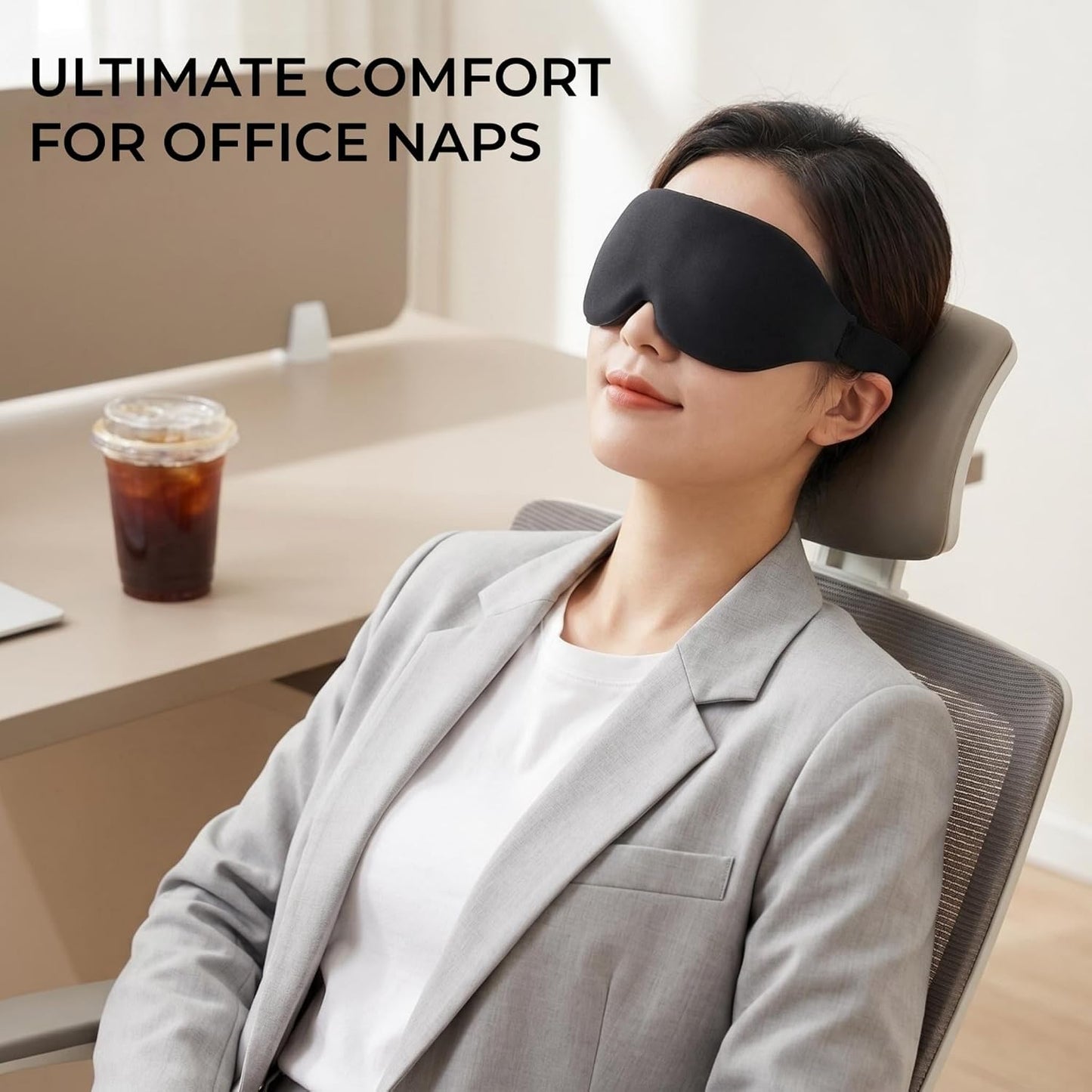 3D Contoured Sleep Mask, Soft Breathable Eye Mask for Sleeping, Light Blocking Blindfold with Adjustable Strap, Comfortable Night Eye Cover for Travel, Nap, Night Shift (1 Black)