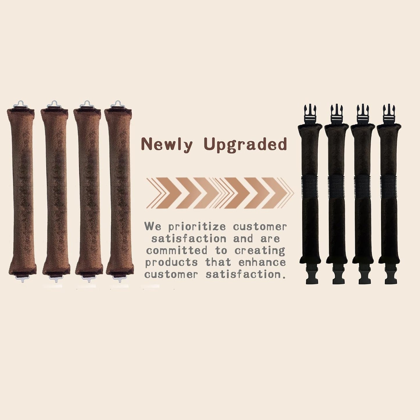Heatless Hair Curler Velvet, Heatless Curls Overnight Hair Curlers to Sleep In, Overnight Rods Heatless Curls for Short Long Hair All Hair Types Styling Tools-4Pcs Brown