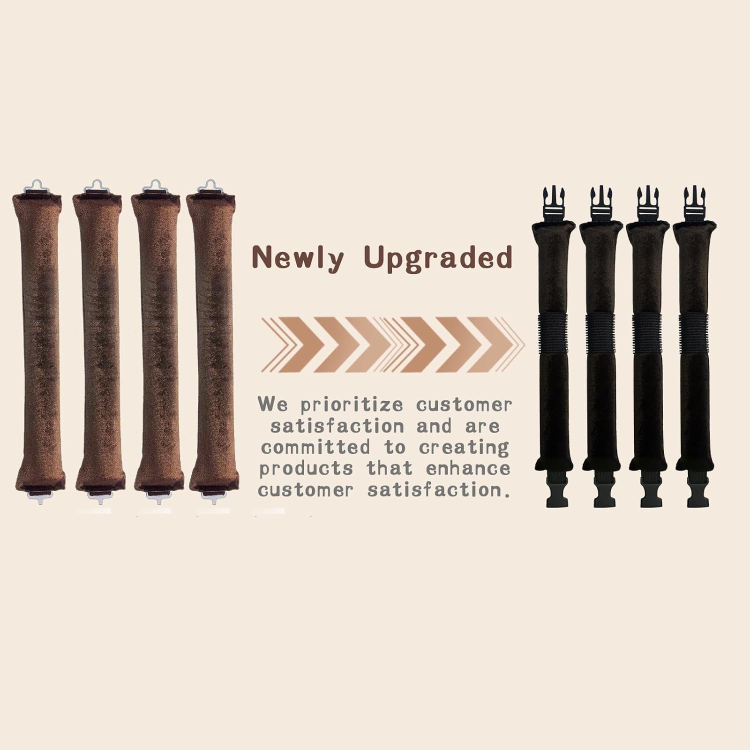 Heatless Hair Curler Velvet, Heatless Curls Overnight Hair Curlers to Sleep In, Overnight Rods Heatless Curls for Short Long Hair All Hair Types Styling Tools-4Pcs Brown