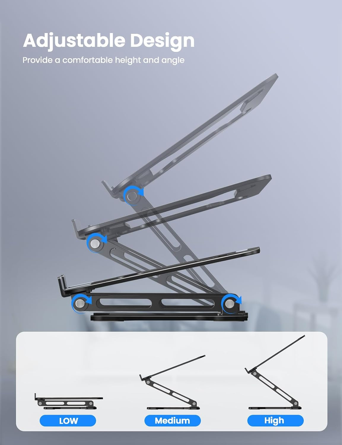 Adjustable Laptop Stand for Desk, Metal Foldable Laptop Riser Holder, Portable Ventilated Cooling Desk Book Shelf, Ergonomic Computer Notebook Stand Compatible with 10-15.6" Laptops