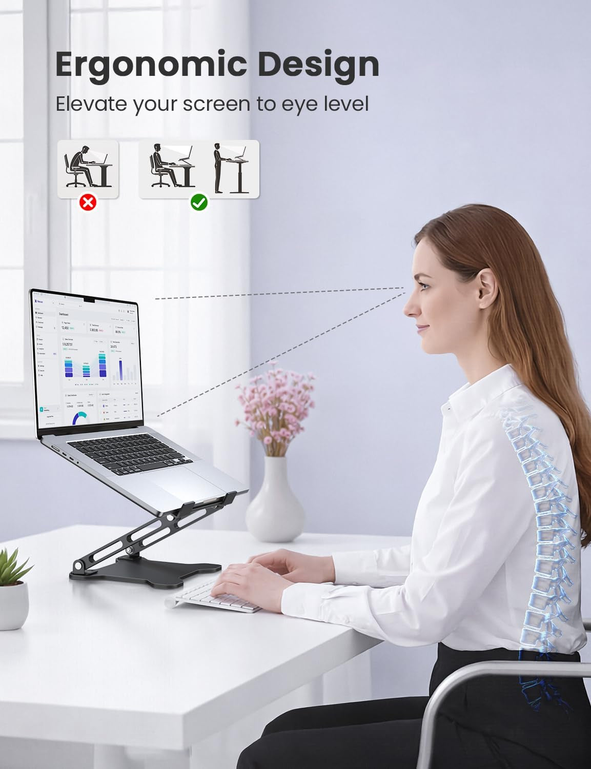 Adjustable Laptop Stand for Desk, Metal Foldable Laptop Riser Holder, Portable Ventilated Cooling Desk Book Shelf, Ergonomic Computer Notebook Stand Compatible with 10-15.6" Laptops