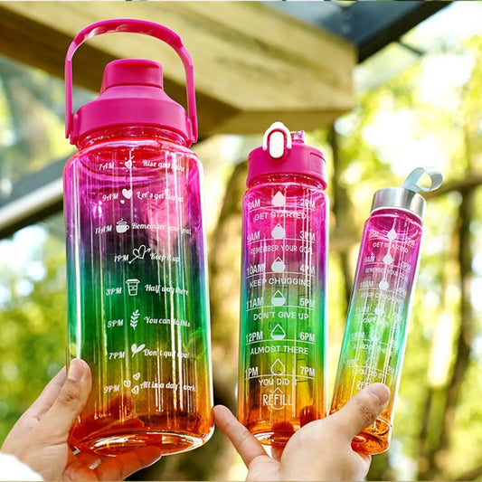 Gradient Plastic 3-IN-1 Water Bottle Set with Measurement Scale Large Capacity Drink Bottle Outdoor Sports Camping