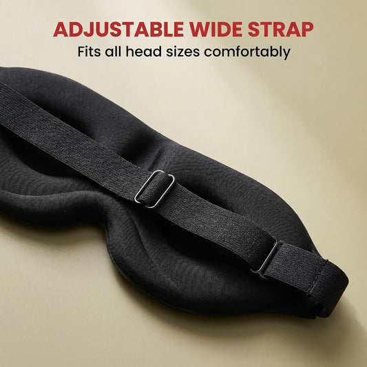 3D Contoured Sleep Mask, Soft Breathable Eye Mask for Sleeping, Light Blocking Blindfold with Adjustable Strap, Comfortable Night Eye Cover for Travel, Nap, Night Shift (1 Black)