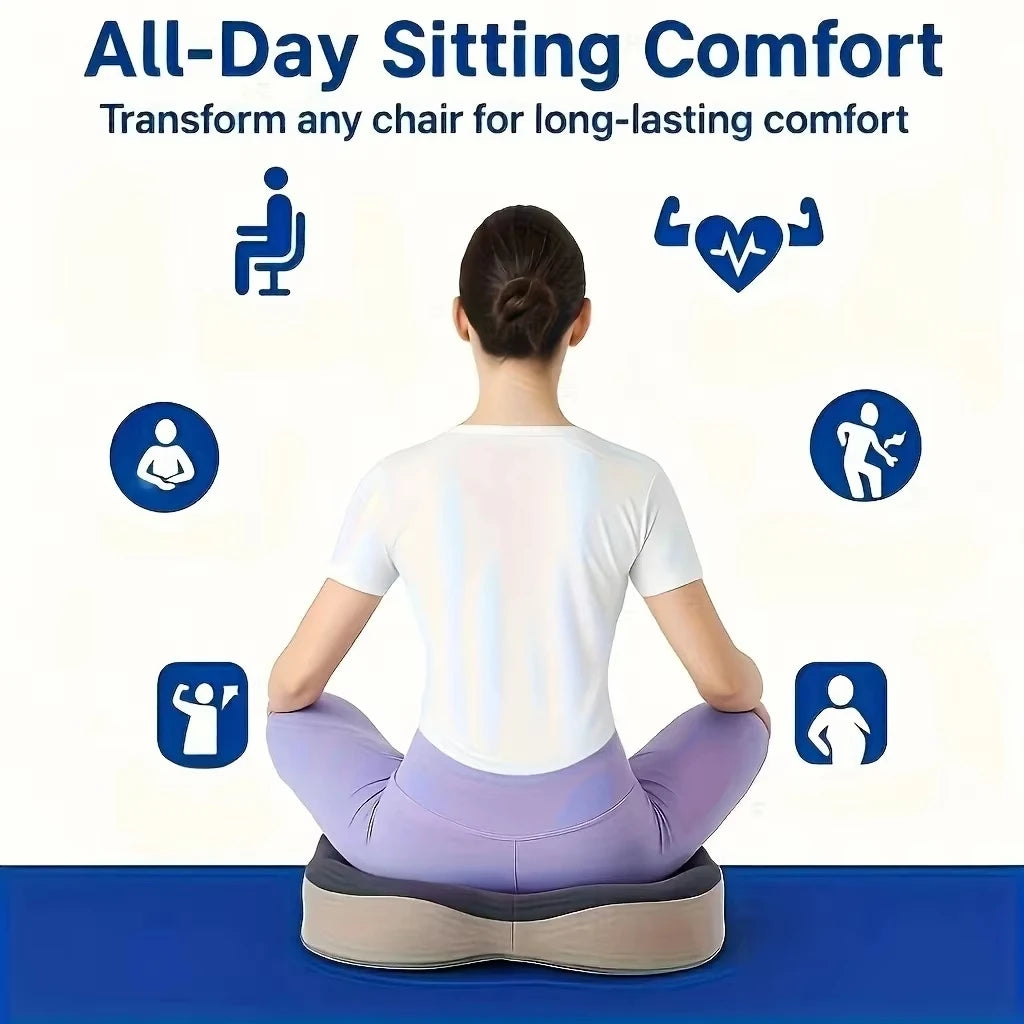 Non Slip Orthopedic Memory Foam Seat Cushion Relieves Tailbone Sciatica Back Pain Offers Comfort for Office Chair and Car Seat