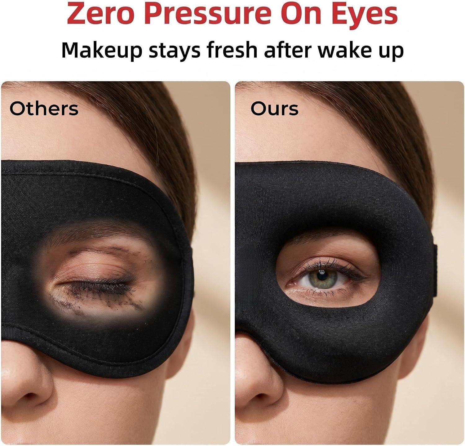 3D Contoured Sleep Mask, Soft Breathable Eye Mask for Sleeping, Light Blocking Blindfold with Adjustable Strap, Comfortable Night Eye Cover for Travel, Nap, Night Shift (1 Black)