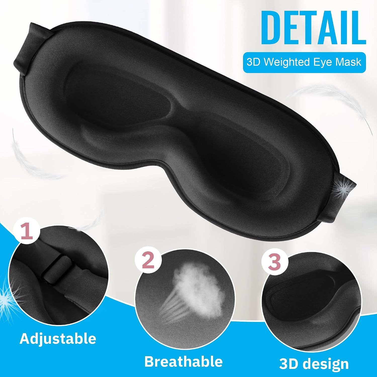 Sleep Mask,Upgraded 3D Deep Contoured Eye Mask for Sleeping,No Pressure Eye Covers 99% Block Out Light Eye Mask with Adjustable Elastic Strap for Sleeping, Yoga, Traveling (1Pc,Black)