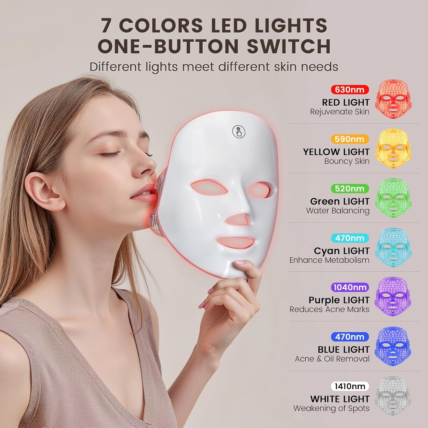 LED Face Mask Light Therapy,Led Light Therapy Mask for Face，Portable 7 Colors LED Facial Skin Care Mask for Home Use,Rechargeable