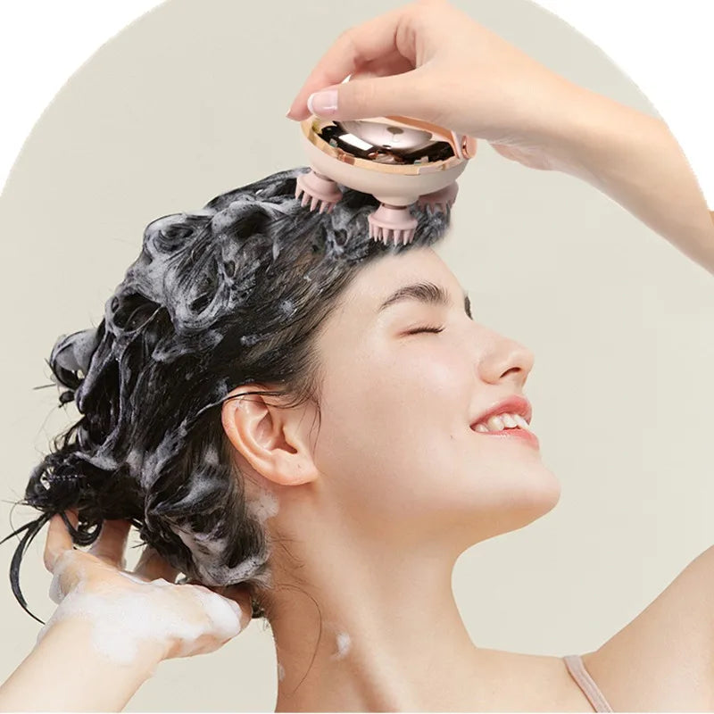 Rechargeable Waterproof Electric Scalp Massager Handheld Head Massager with 4 Massage Claws for Stress Relax Body Neck Back Pet