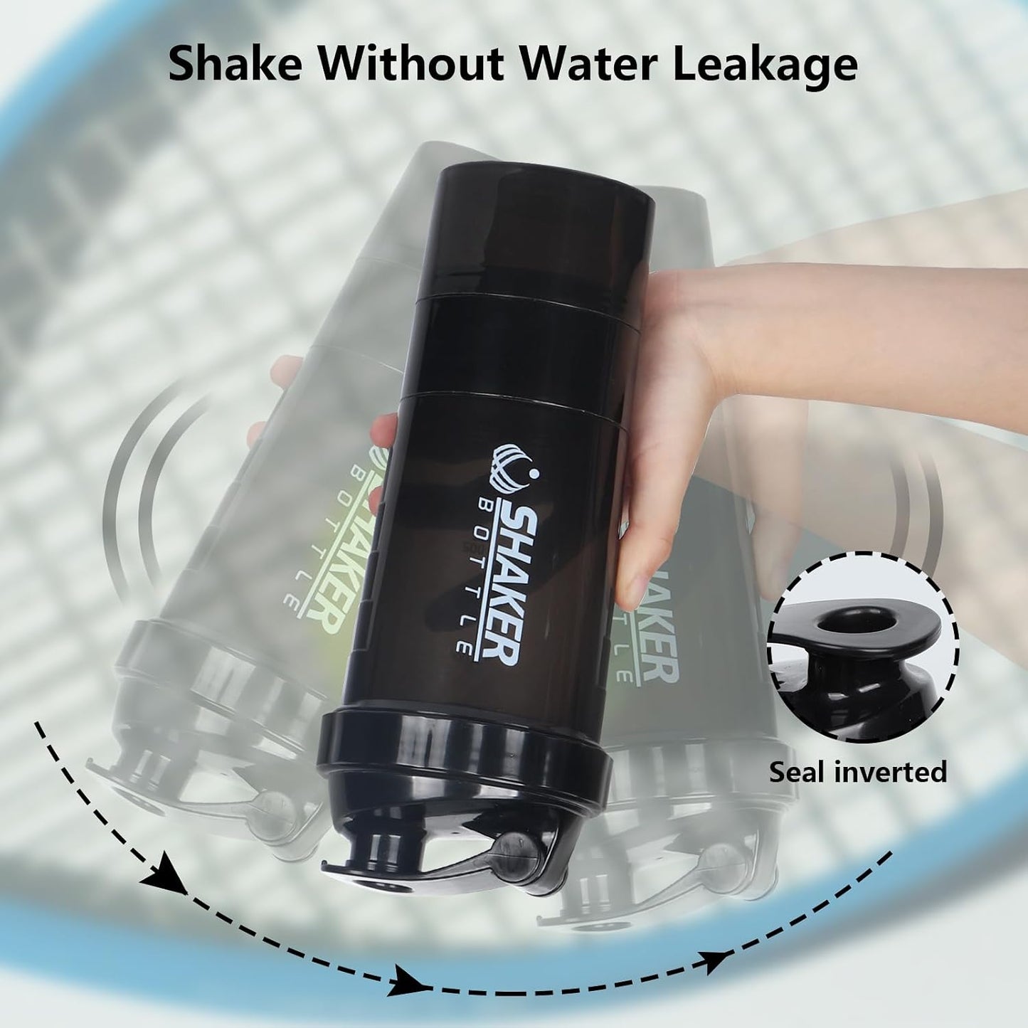 Shaker Bottle 16OZ Protein Shaker Bottles with Mix Ball Sports Water Bottle Leak Proof GYM Cup for Protein Mixes with Powder Storage & Pill Organizer, Ideal for Pre Workout,Bpa Free(Black)