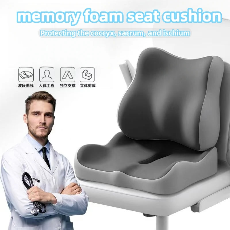 Non Slip Orthopedic Memory Foam Seat Cushion Relieves Tailbone Sciatica Back Pain Offers Comfort for Office Chair and Car Seat