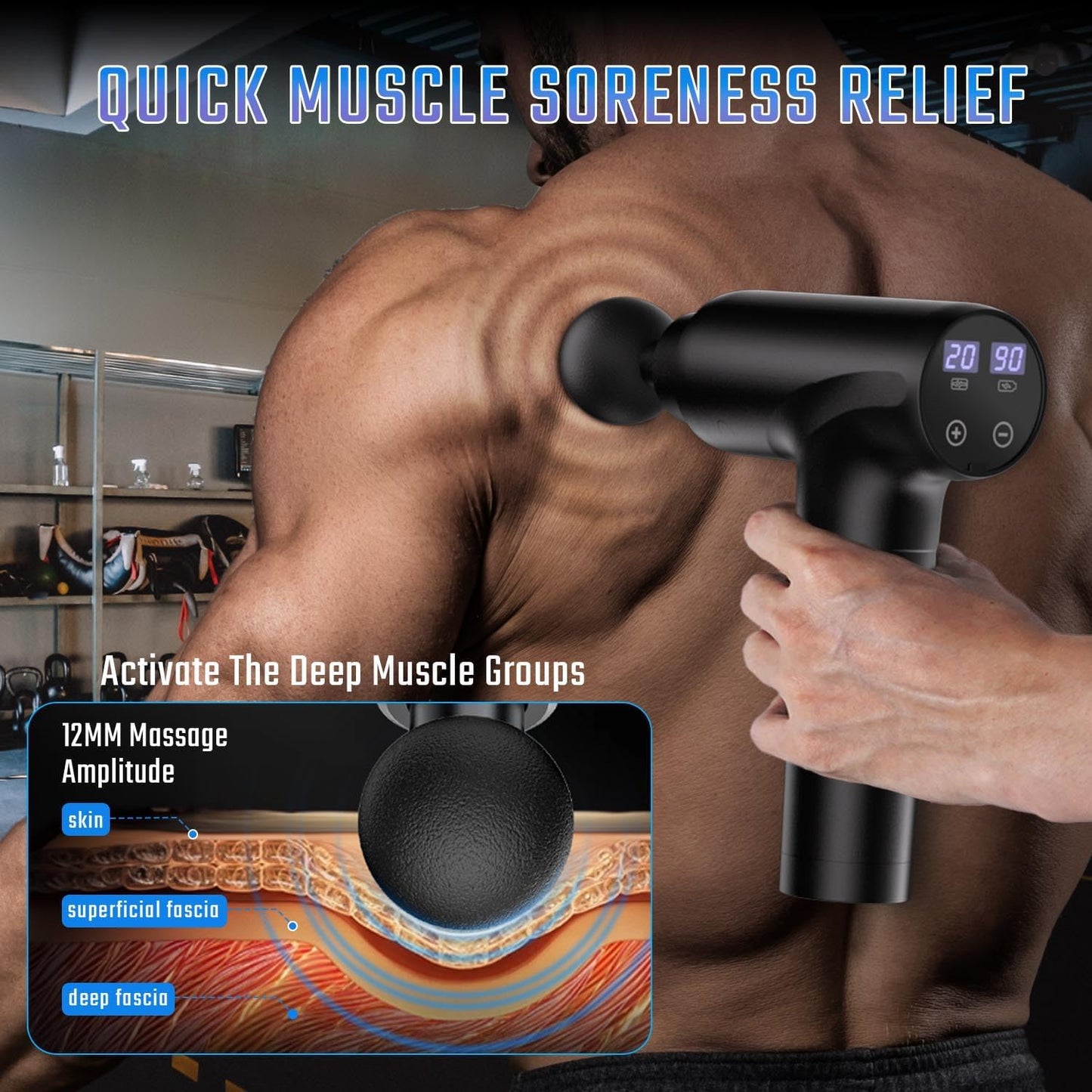 Massage Gun Deep Tissue, Muscle Massage Gun with 9 Attachment Heads 20 Speeds & Silent Brushless Motor for Pain Relief, Handheld Percussion Back Massager Gun, Fathers Day Dad Gifts(Black)